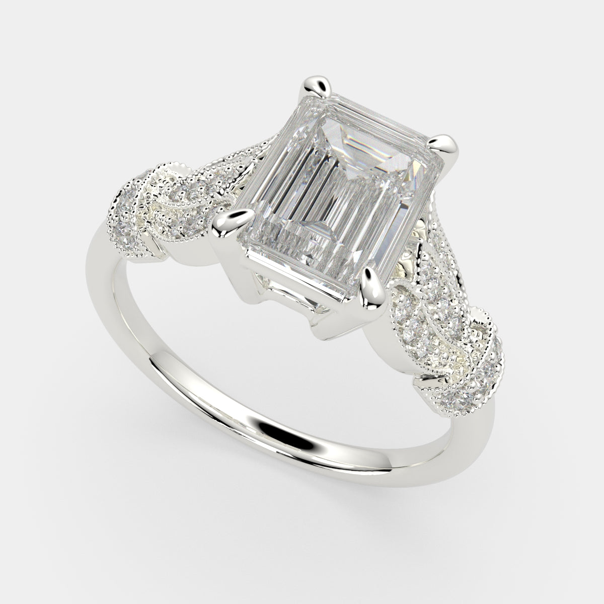 4.15 Carat VS1 D Lab Grown Diamond Pave Emerald Ring
