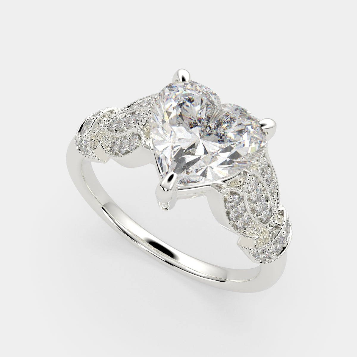 4.15 Carat VS1 D Lab Grown Diamond Pave Heart Ring
