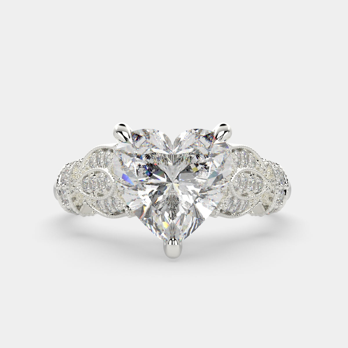 4.15 Carat VS1 D Lab Grown Diamond Pave Heart Ring