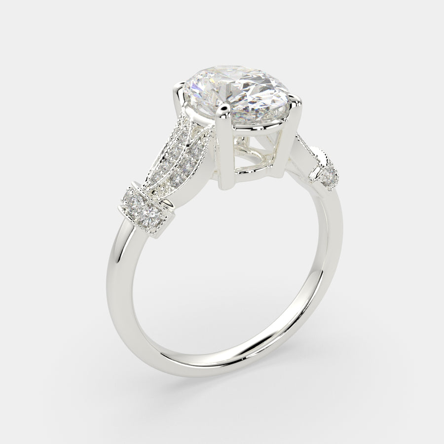 Nadia 3.15 Carat Oval Cut Pave Milgrain Engagement Ring