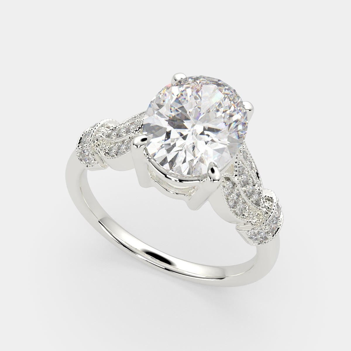 4.15 Carat VS1 D Lab Grown Diamond Pave Oval Ring