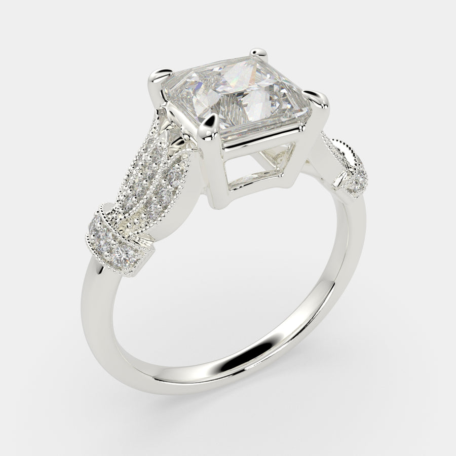 Nadia 4.15 Carat Princess Cut Pave Milgrain Engagement Ring