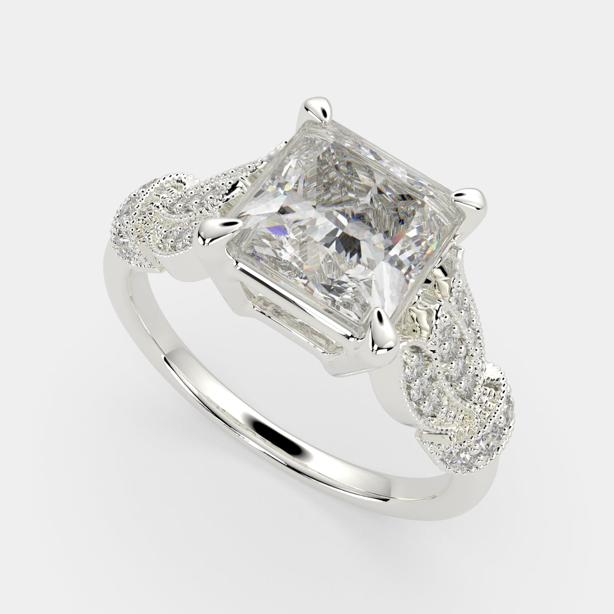 4.15 Carat VS1 D Lab Grown Diamond Pave Princess Ring