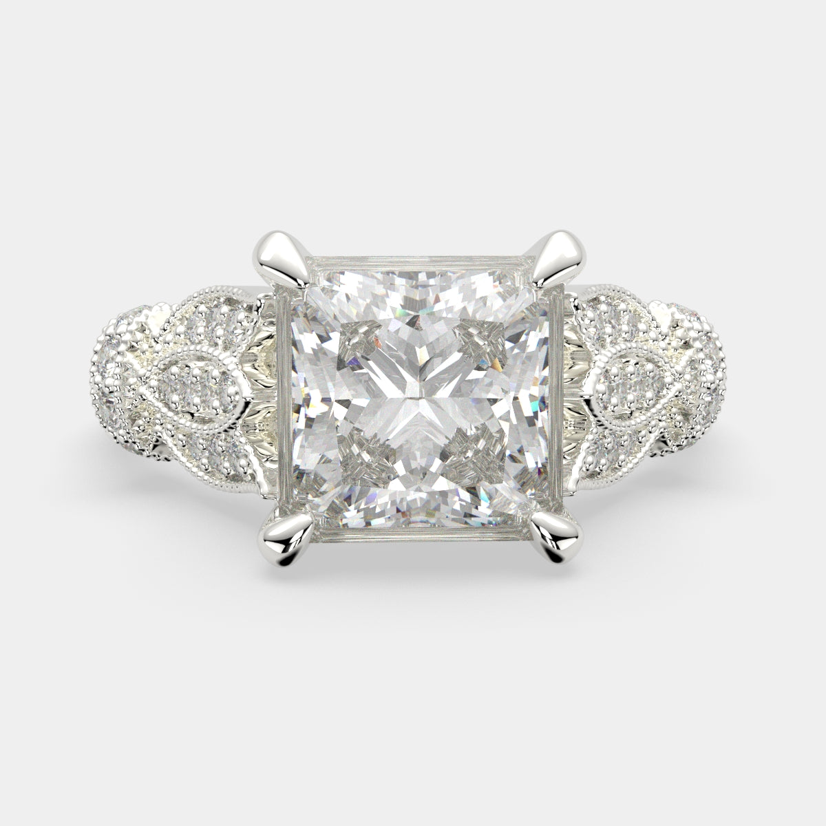 4.15 Carat VS1 D Lab Grown Diamond Pave Princess Ring