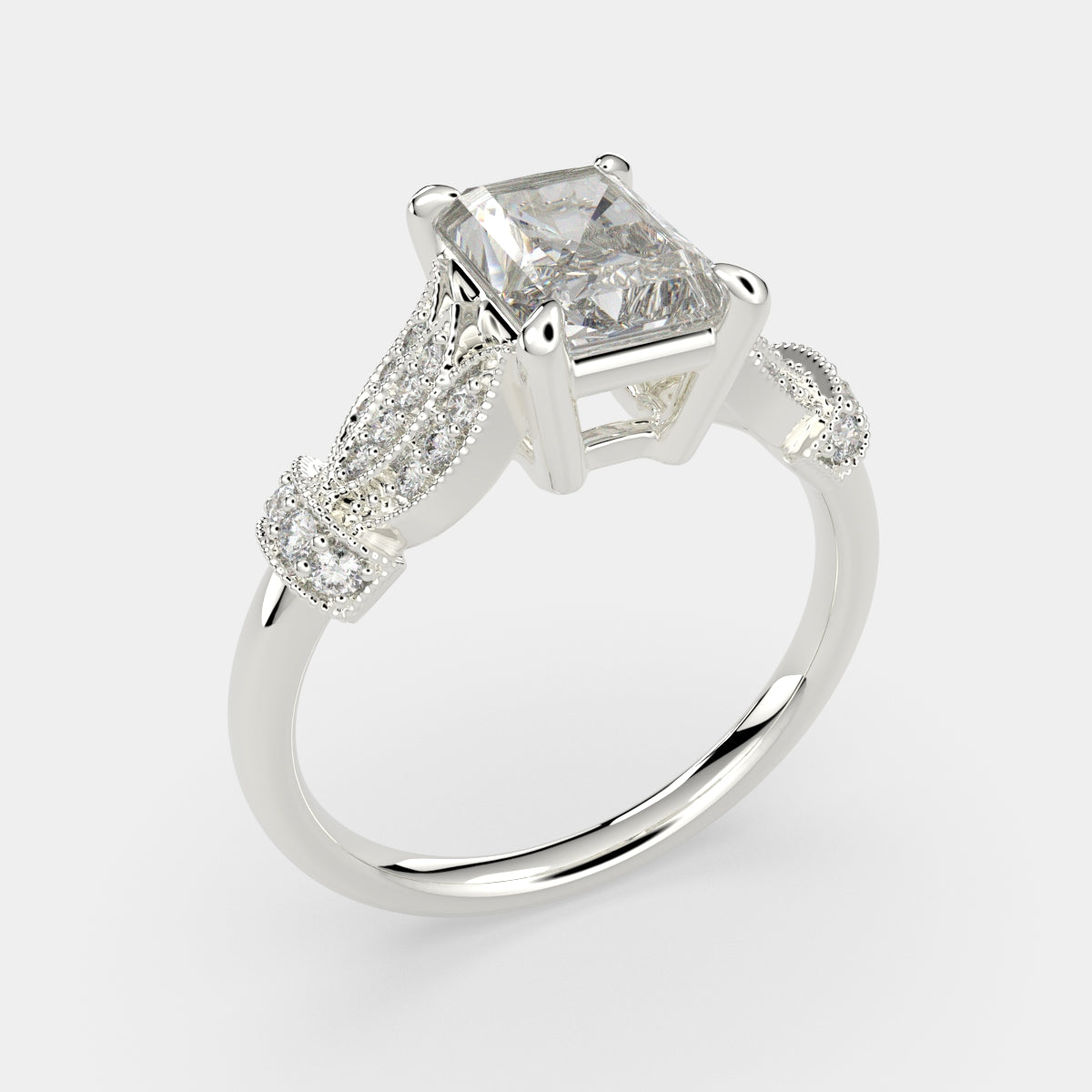 2.15 Carat VS1 D Lab Grown Diamond Pave Radiant Ring