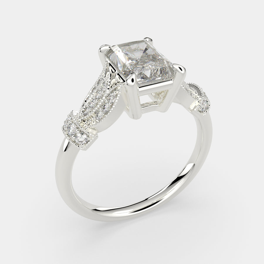 Nadia 3.15 Carat Radiant Cut Pave Milgrain Engagement Ring