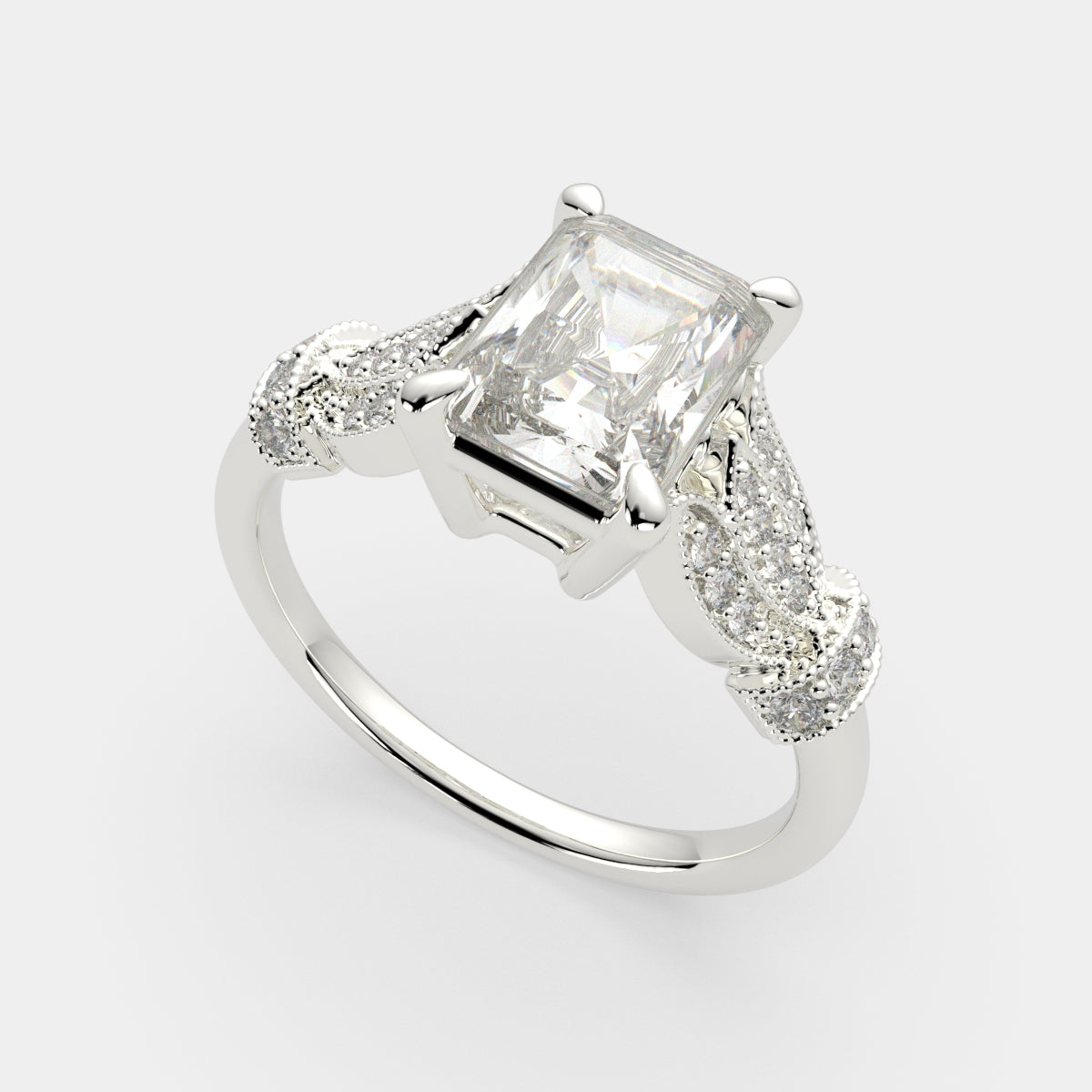 3.15 Carat VS1 D Lab Grown Diamond Pave Radiant Ring