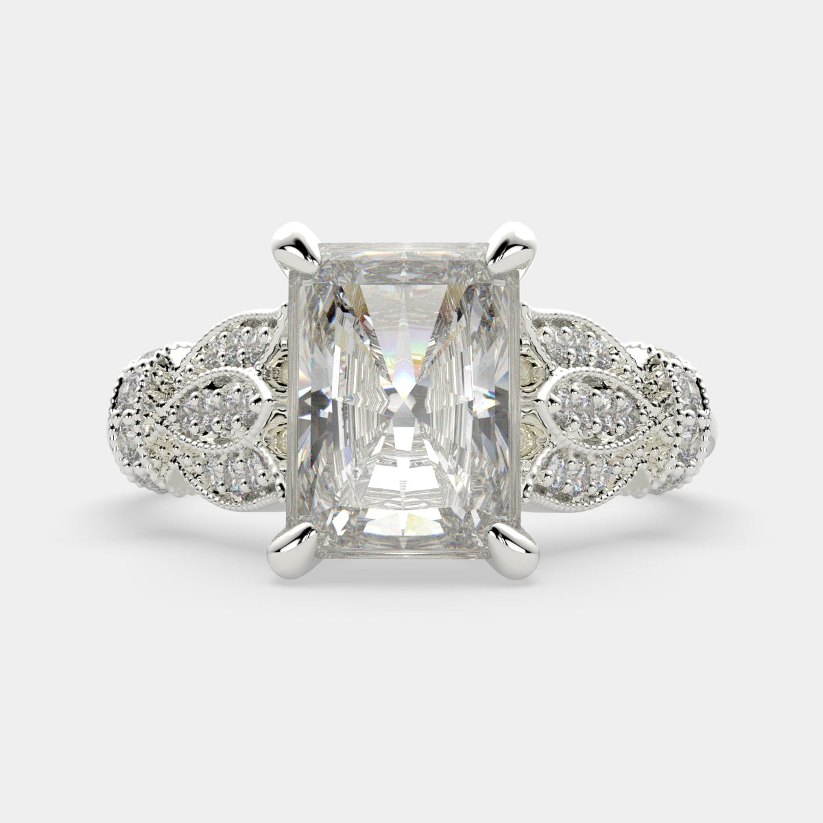 3.15 Carat VS1 D Lab Grown Diamond Pave Radiant Ring