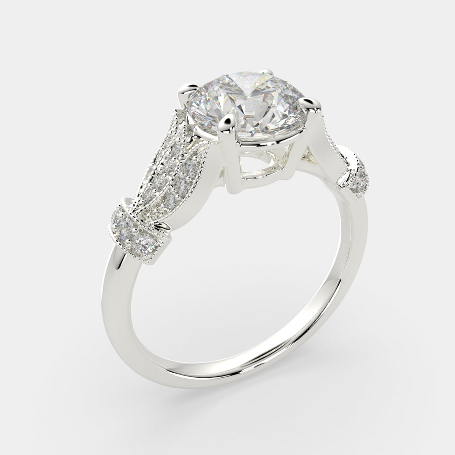 Nadia 2.15 Carat Round Cut Pave Milgrain Engagement Ring