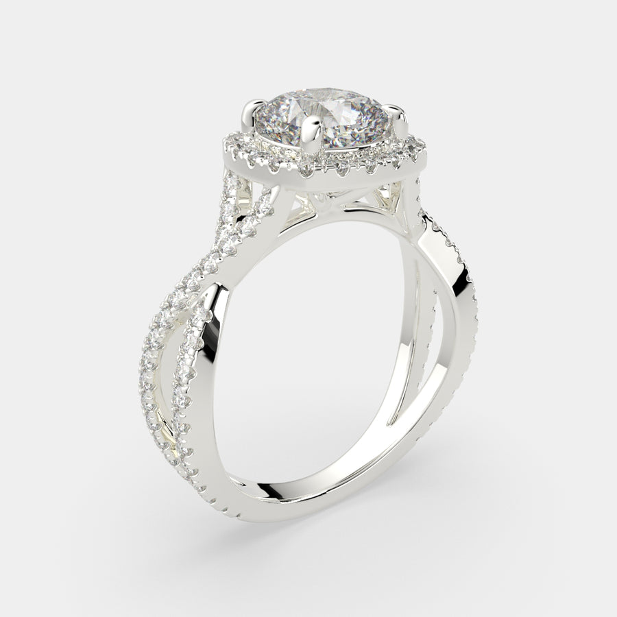 Ophelia 4.35 Carat Cushion Cut Pave Halo Split Shank Engagement Ring
