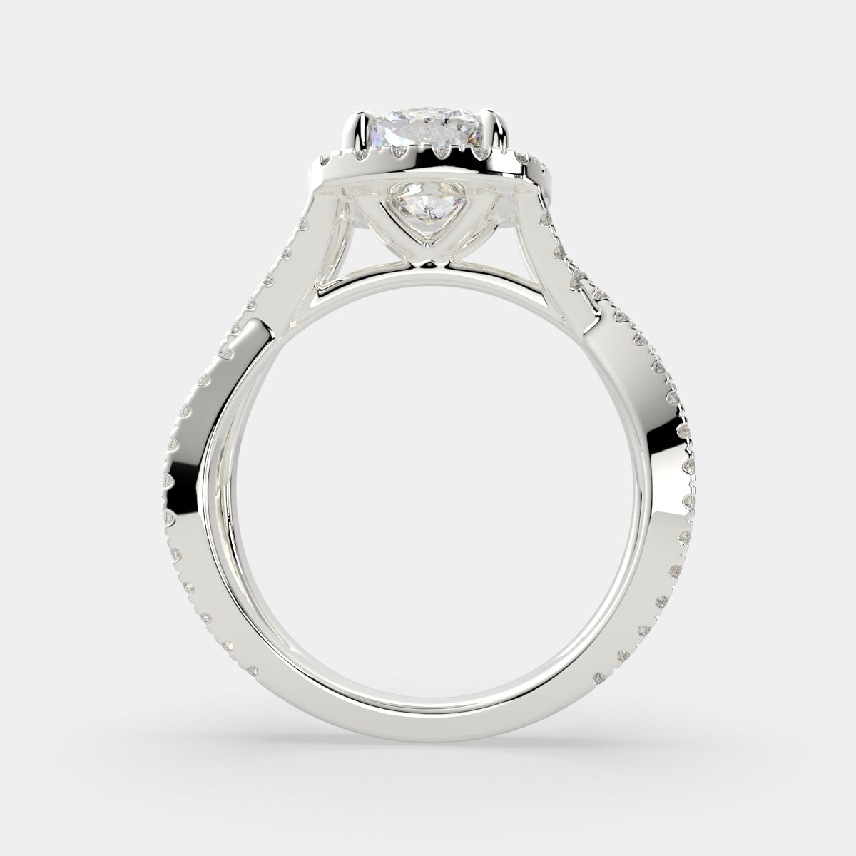 1.35 Carat VS1 D Lab Grown Diamond Halo Pave Split Shank Cushion Ring