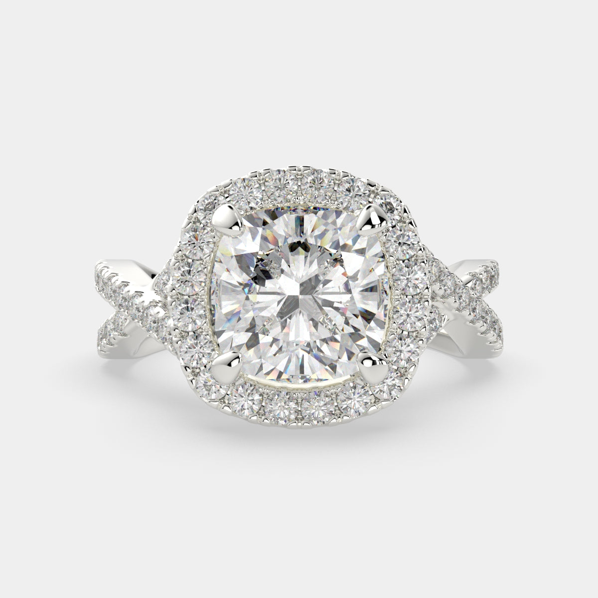 4.35 Carat VS1 D Lab Grown Diamond Halo Pave Split Shank Cushion Ring