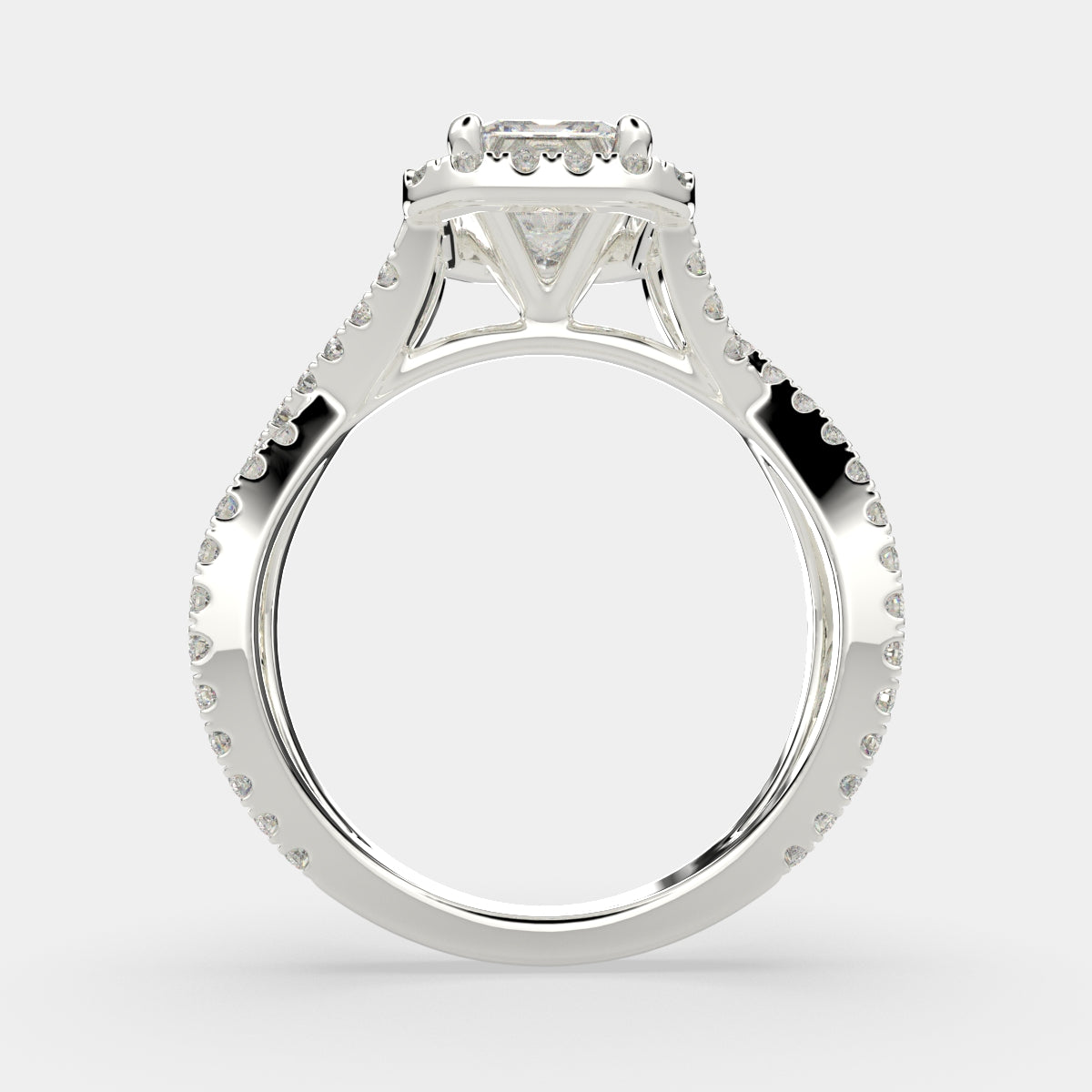 2.35 Carat VS1 D Lab Grown Diamond Halo Pave Split Shank Emerald Ring