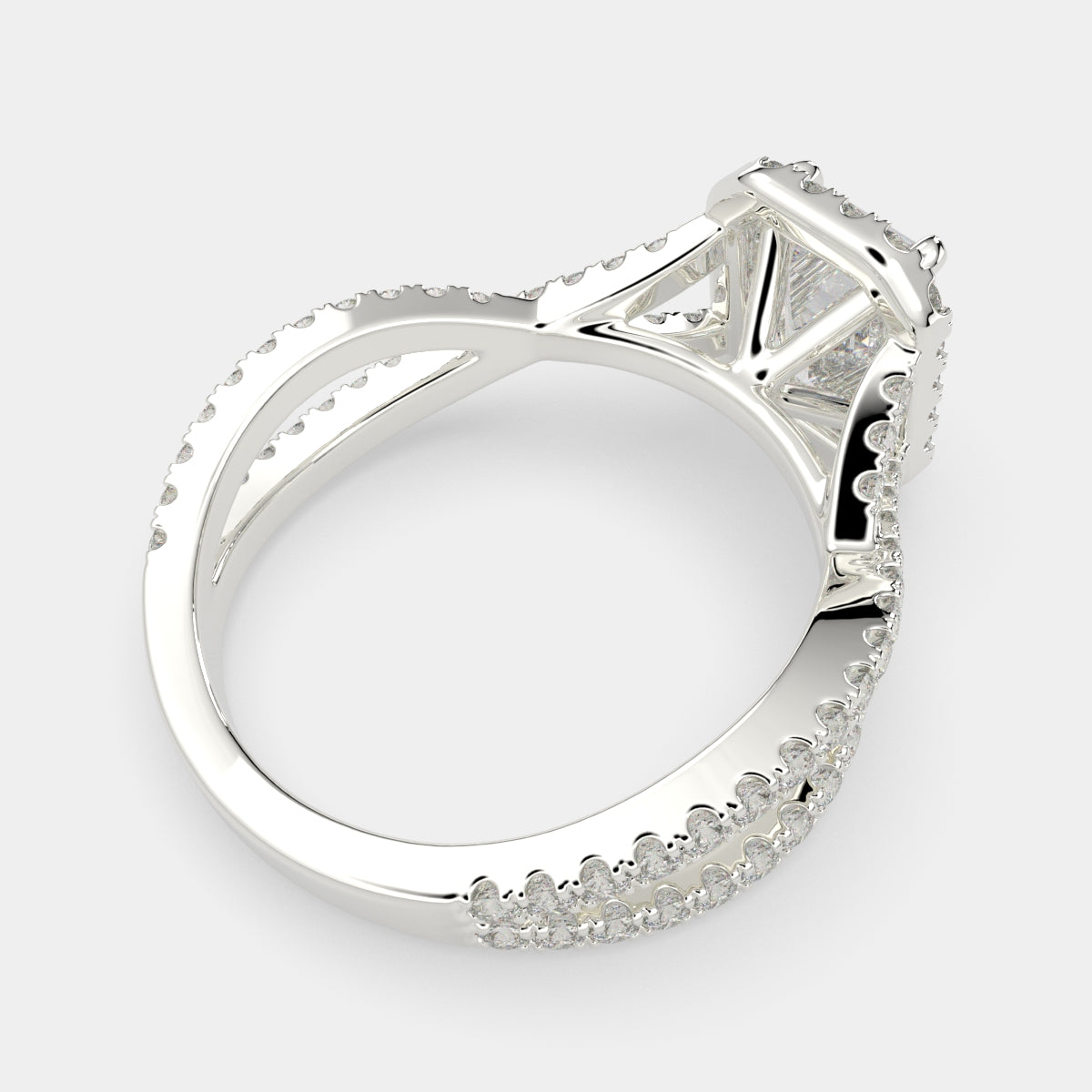 2.35 Carat VS1 D Lab Grown Diamond Halo Pave Split Shank Emerald Ring
