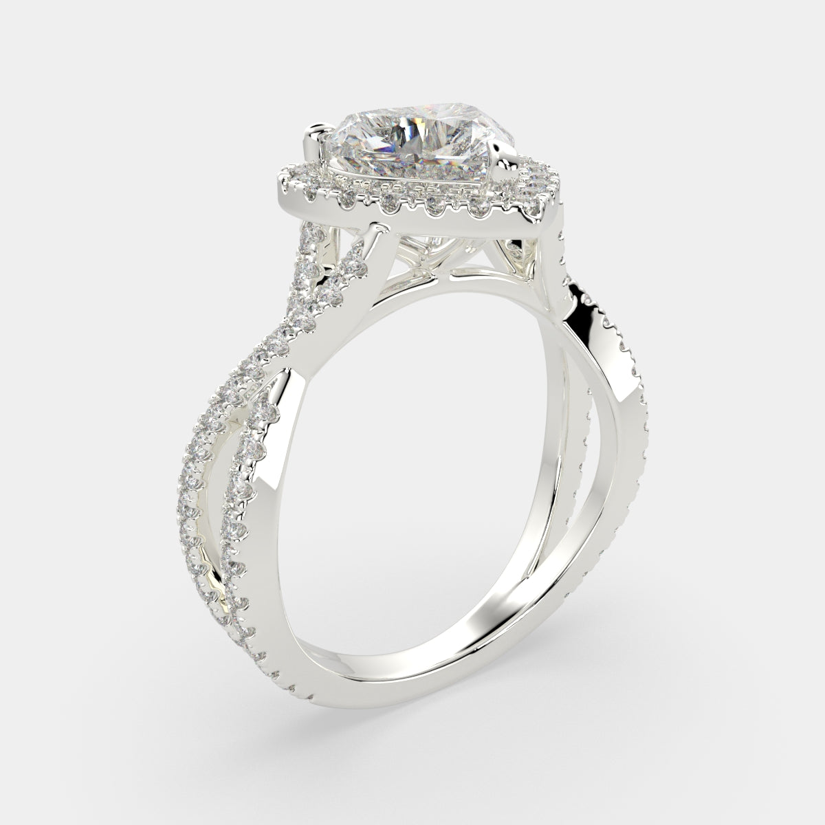 3.35 Carat VS1 D Lab Grown Diamond Halo Pave Split Shank Heart Ring