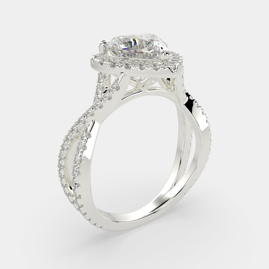 Ophelia 3.35 Carat Heart Cut Pave Halo Split Shank Engagement Ring