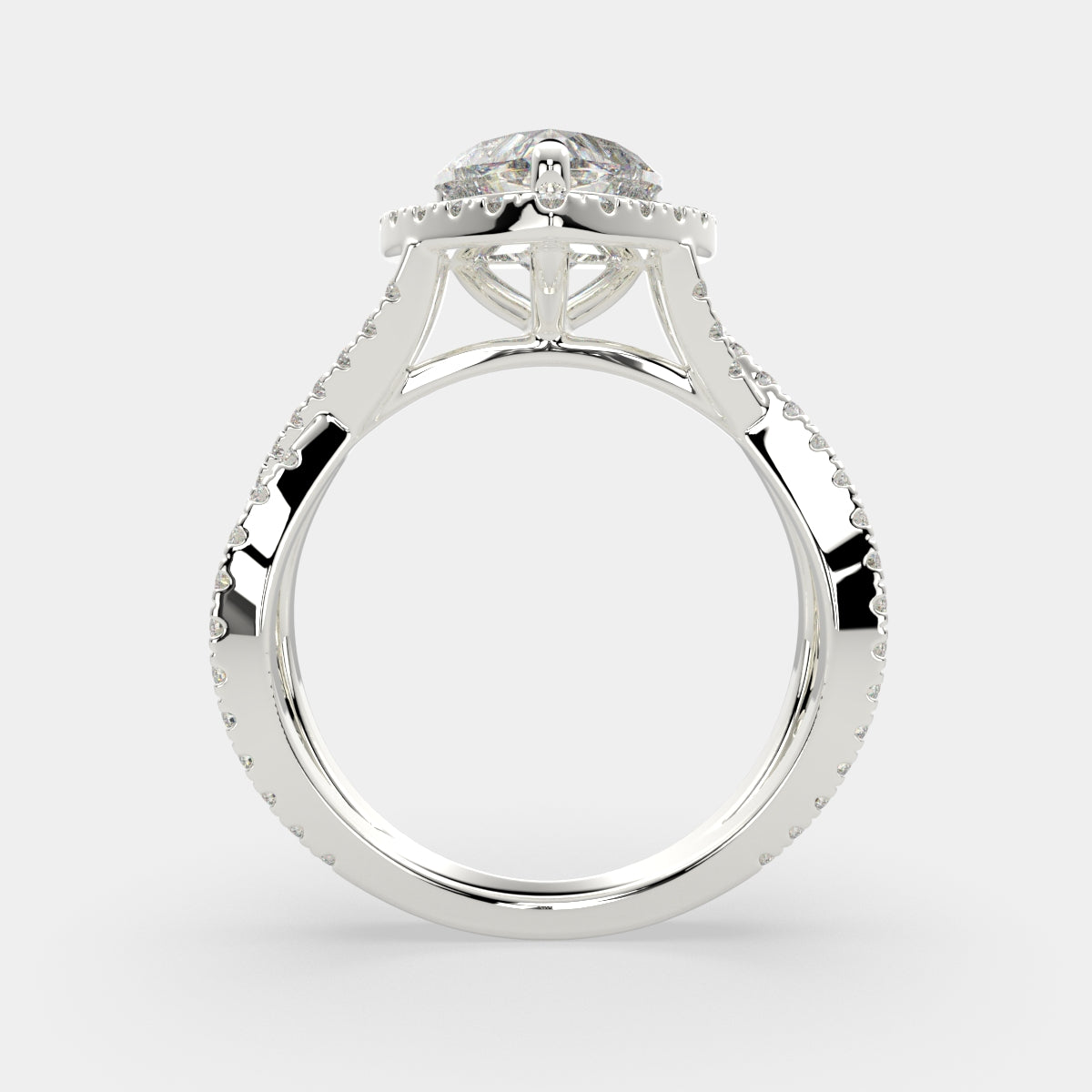 2.35 Carat VS1 D Lab Grown Diamond Halo Pave Split Shank Heart Ring