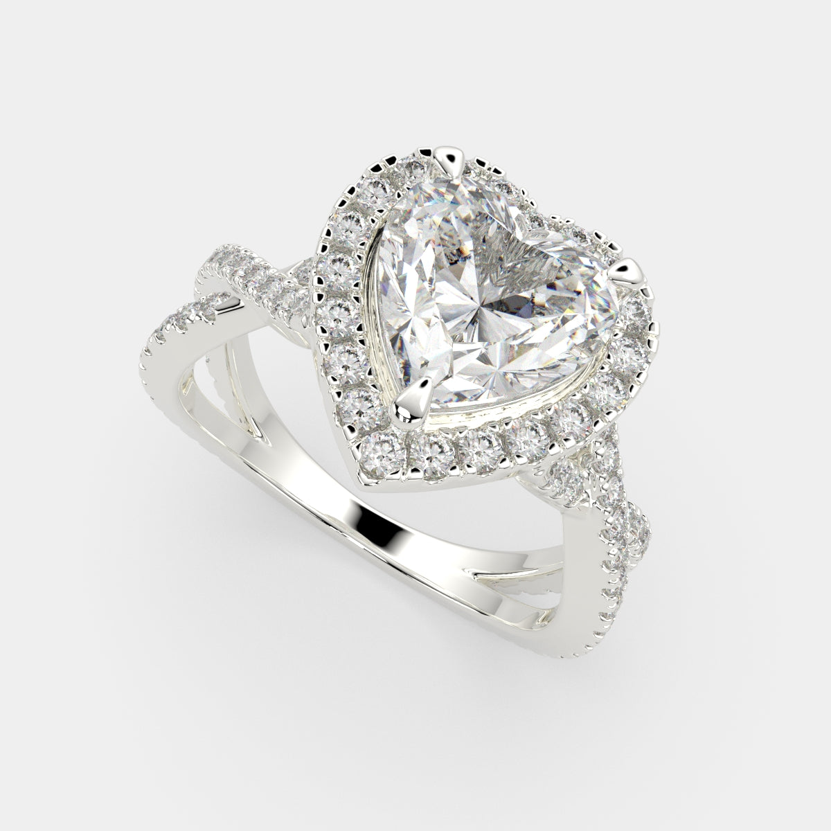 3.35 Carat VS1 D Lab Grown Diamond Halo Pave Split Shank Heart Ring