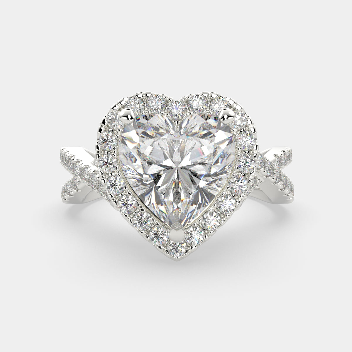 3.35 Carat VS1 D Lab Grown Diamond Halo Pave Split Shank Heart Ring