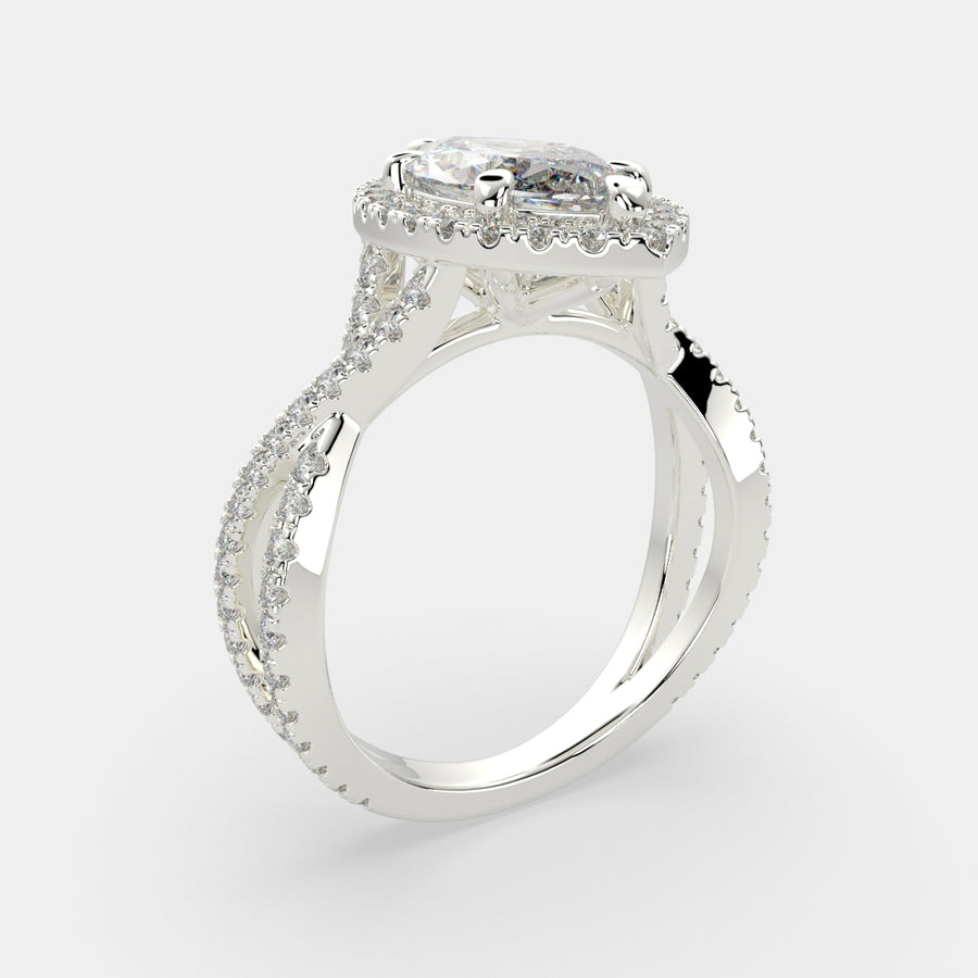 Ophelia 2.35 Carat Marquise Cut Pave Halo Split Shank Engagement Ring