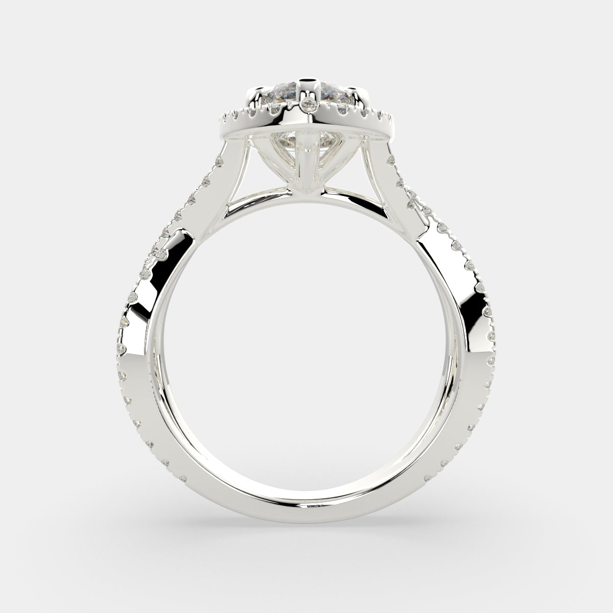 2.35 Carat VS1 D Lab Grown Diamond Halo Pave Split Shank Marquise Ring