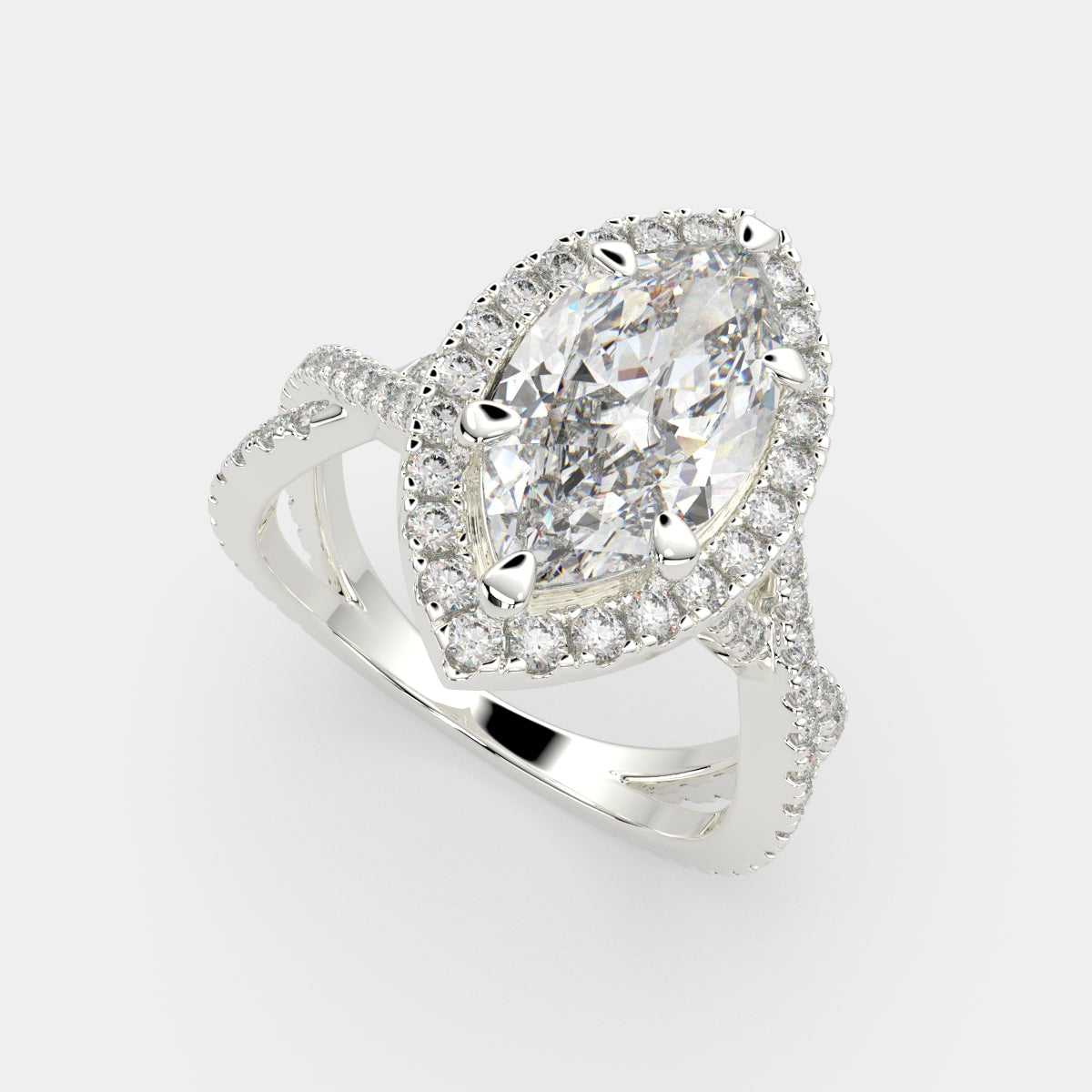 2.35 Carat VS1 D Lab Grown Diamond Halo Pave Split Shank Marquise Ring