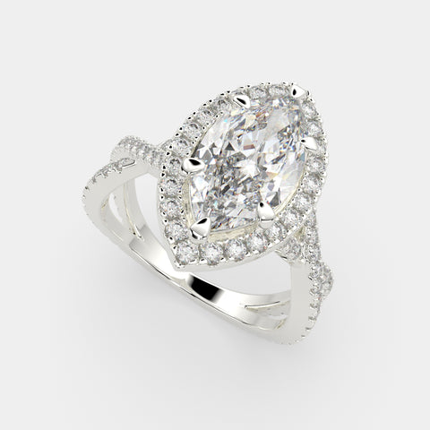 2.35 Carat VS1 D Lab Grown Diamond Halo Pave Split Shank Marquise Ring