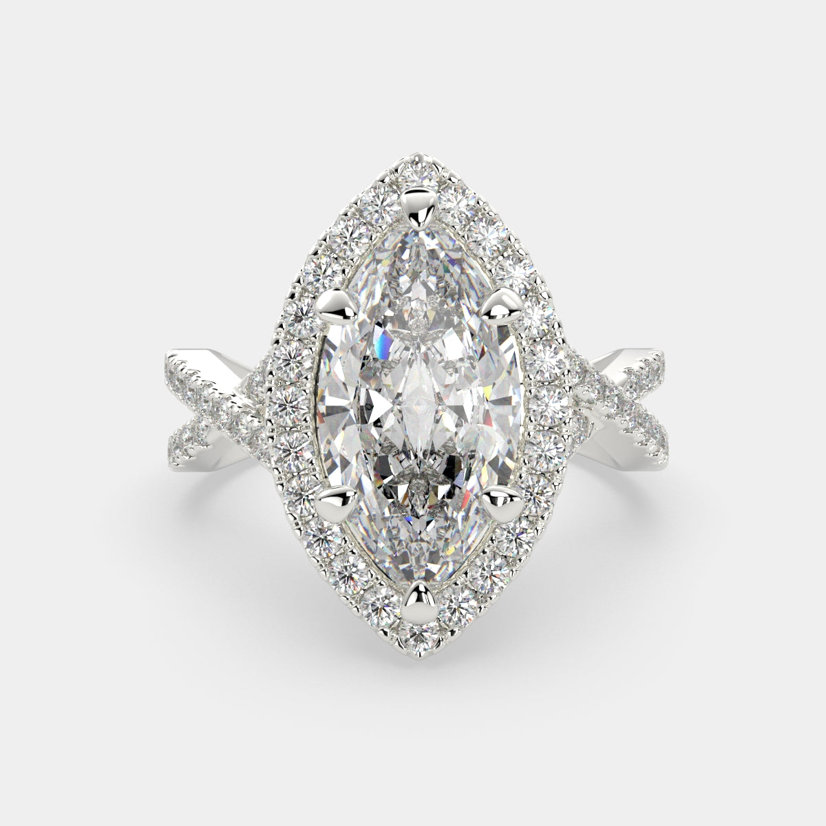 2.35 Carat VS1 D Lab Grown Diamond Halo Pave Split Shank Marquise Ring