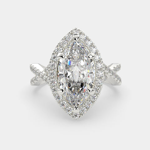2.35 Carat VS1 D Lab Grown Diamond Halo Pave Split Shank Marquise Ring