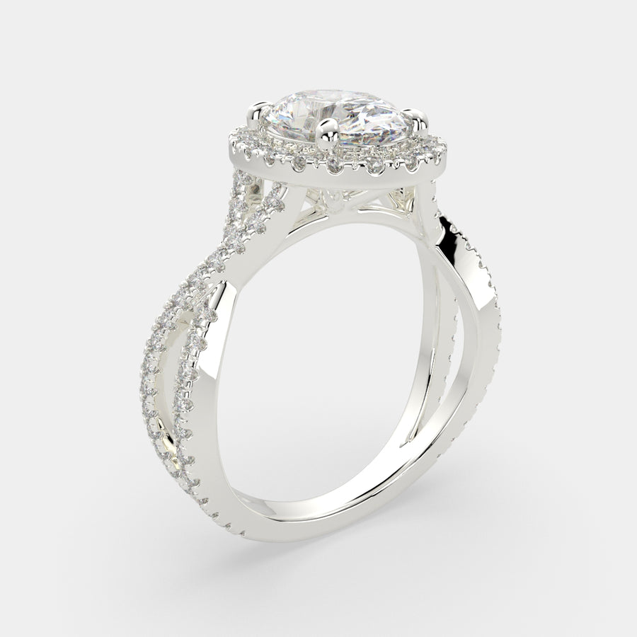 Ophelia 2.35 Carat Oval Cut Pave Halo Split Shank Engagement Ring