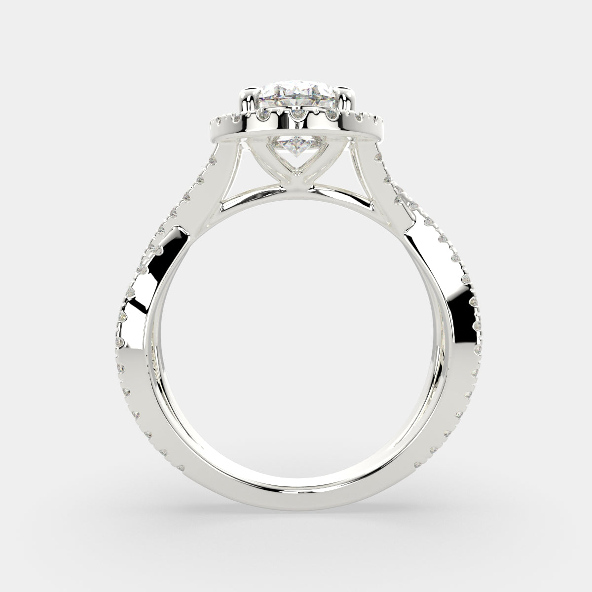 2.35 Carat VS1 D Lab Grown Diamond Halo Pave Split Shank Oval Ring