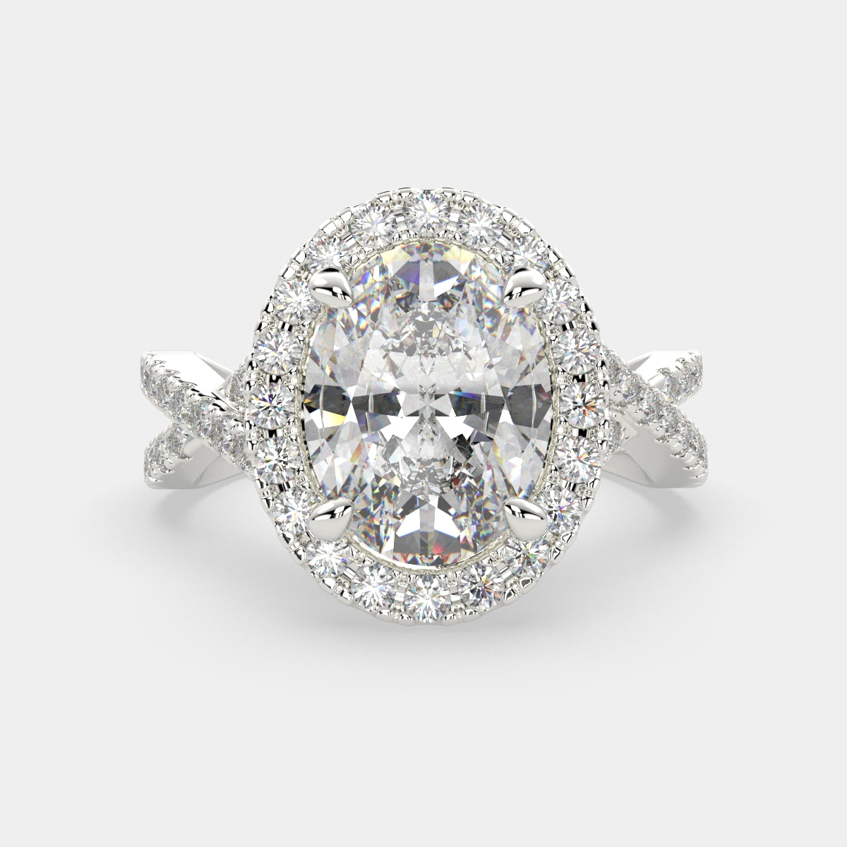 2.35 Carat VS1 D Lab Grown Diamond Halo Pave Split Shank Oval Ring