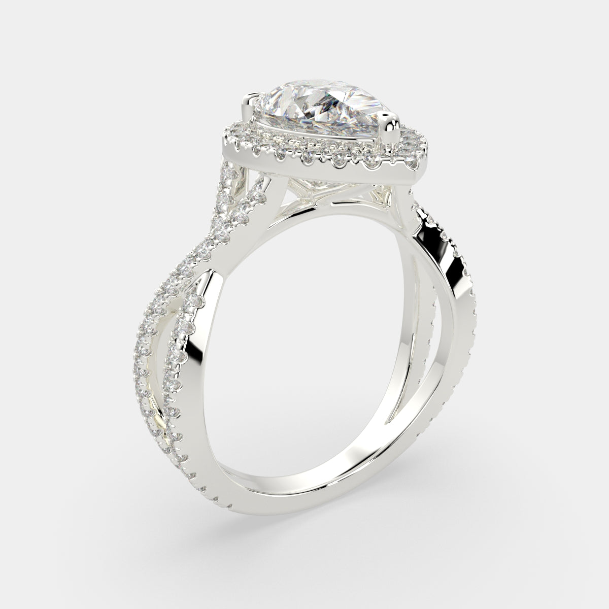 2.35 Carat VS1 D Lab Grown Diamond Halo Pave Split Shank Pear Ring