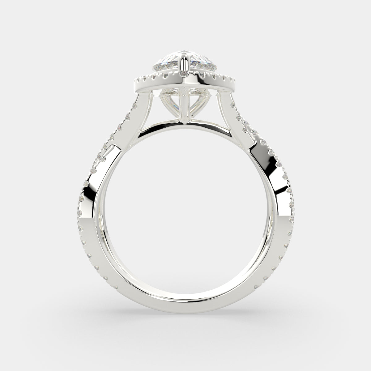 2.35 Carat VS1 D Lab Grown Diamond Halo Pave Split Shank Pear Ring