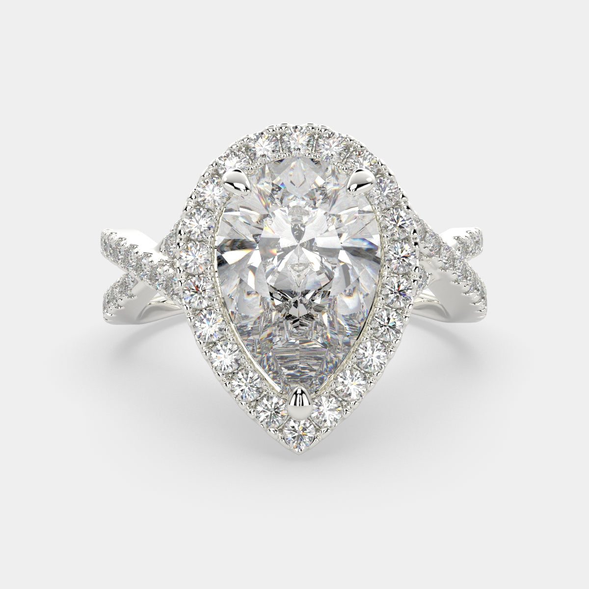 2.35 Carat VS1 D Lab Grown Diamond Halo Pave Split Shank Pear Ring