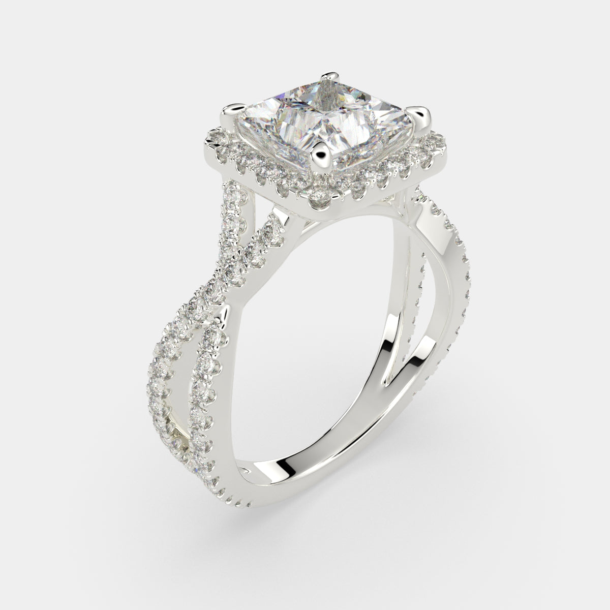 4.35 Carat VS1 D Lab Grown Diamond Halo Pave Split Shank Princess Ring