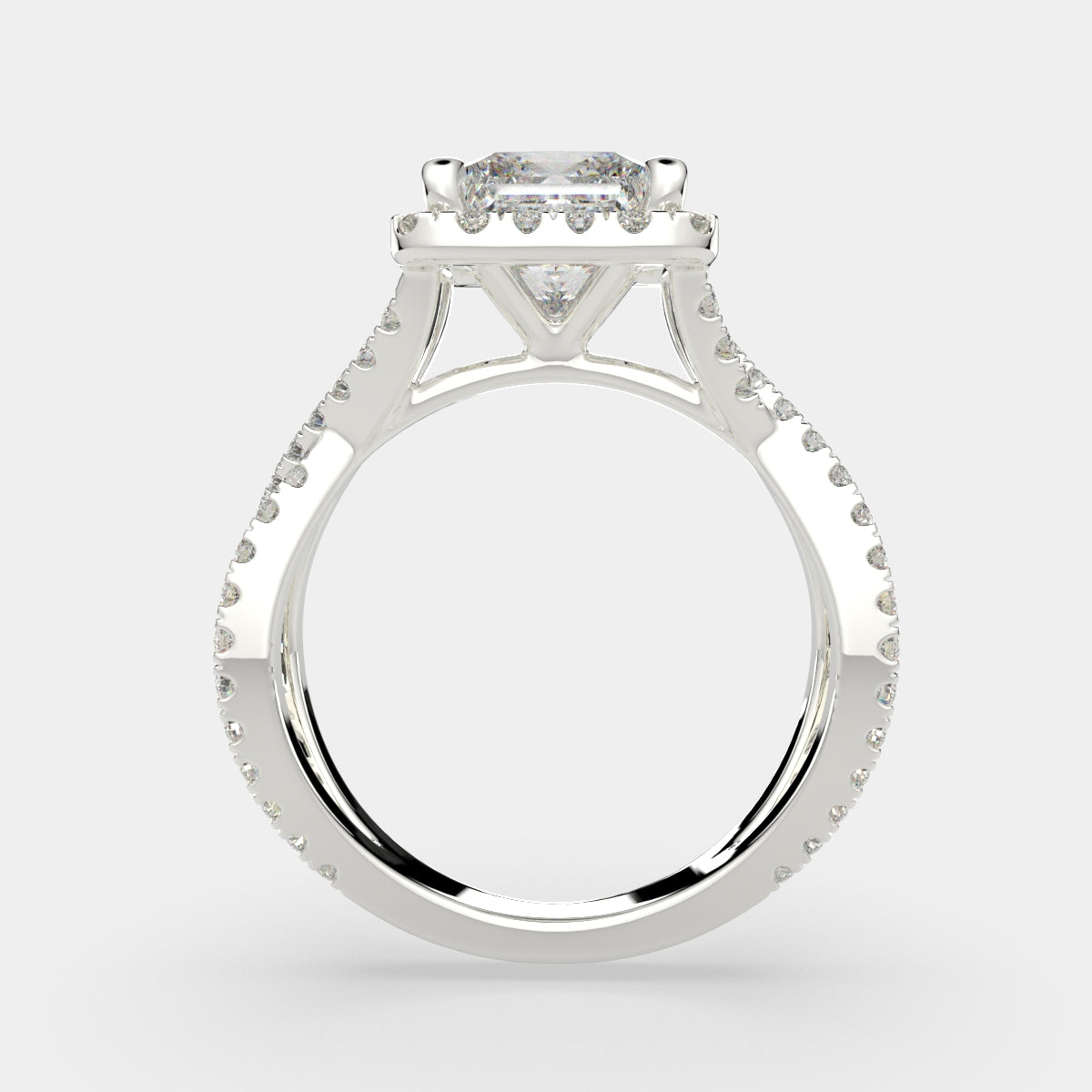 4.35 Carat VS1 D Lab Grown Diamond Halo Pave Split Shank Princess Ring