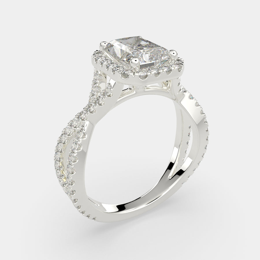 Ophelia 3.35 Carat Radiant Cut Pave Halo Split Shank Engagement Ring