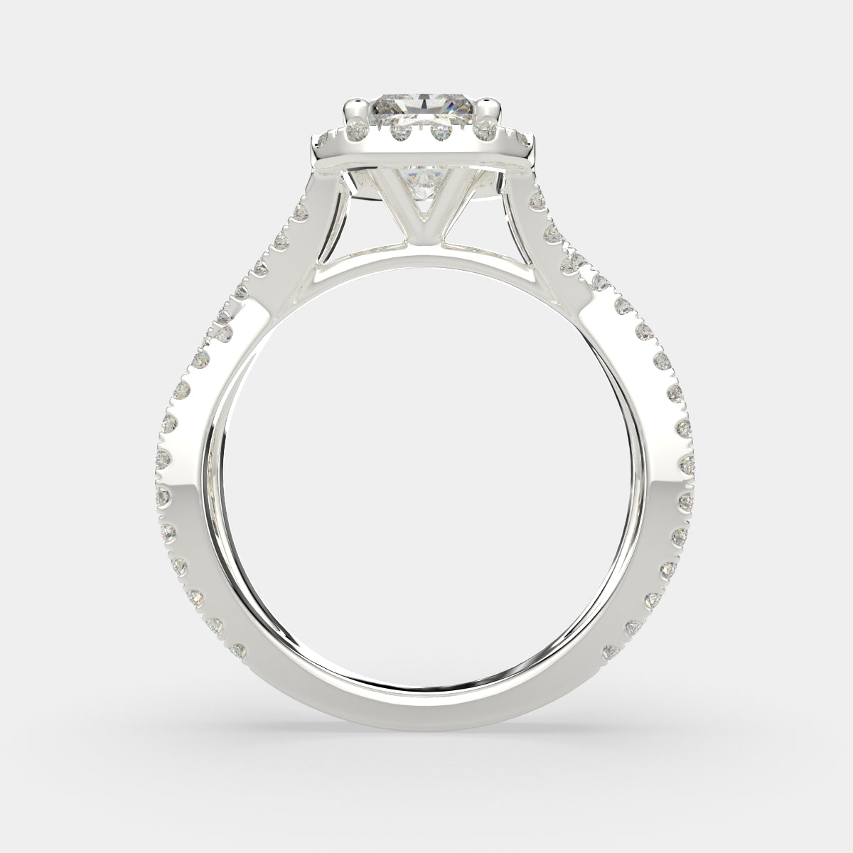 3.35 Carat VS1 D Lab Grown Diamond Halo Pave Split Shank Radiant Ring