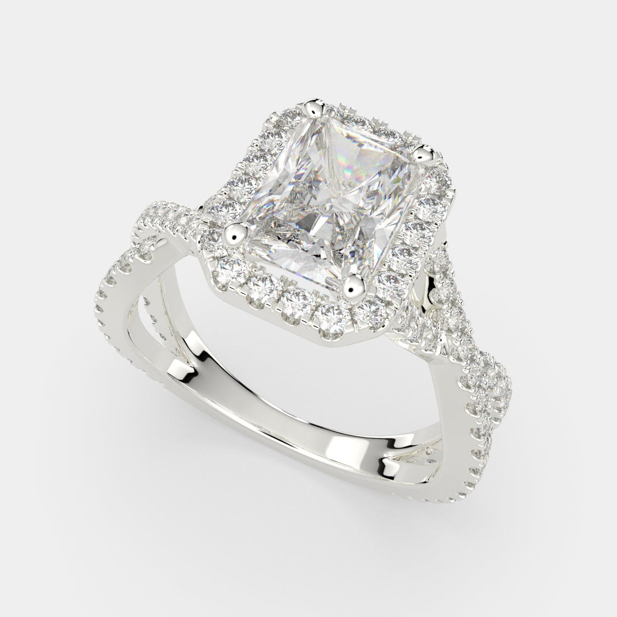 2.35 Carat VS1 D Lab Grown Diamond Halo Pave Split Shank Radiant Ring