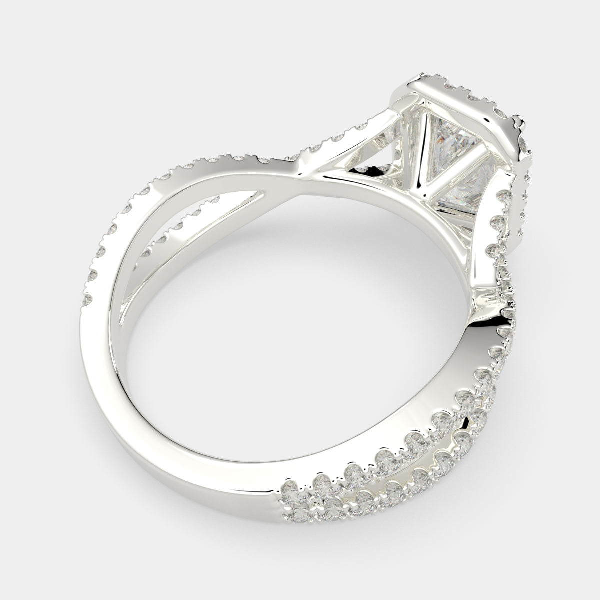 3.35 Carat VS1 D Lab Grown Diamond Halo Pave Split Shank Radiant Ring