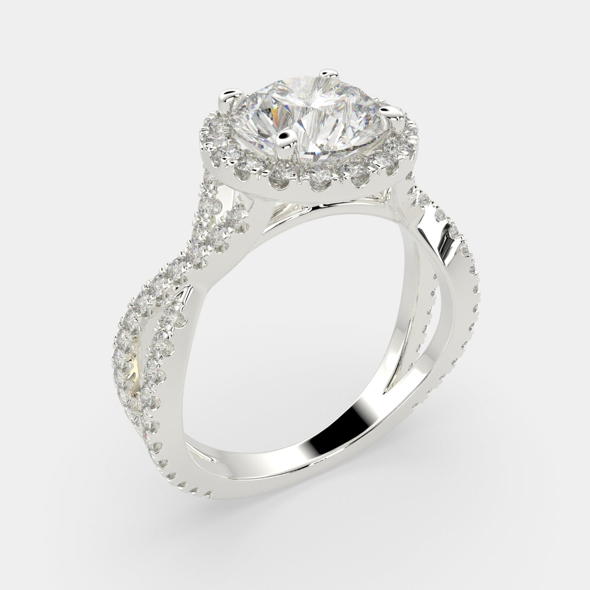 1.35 Carat VS1 D Lab Grown Diamond Halo Pave Split Shank Round Ring