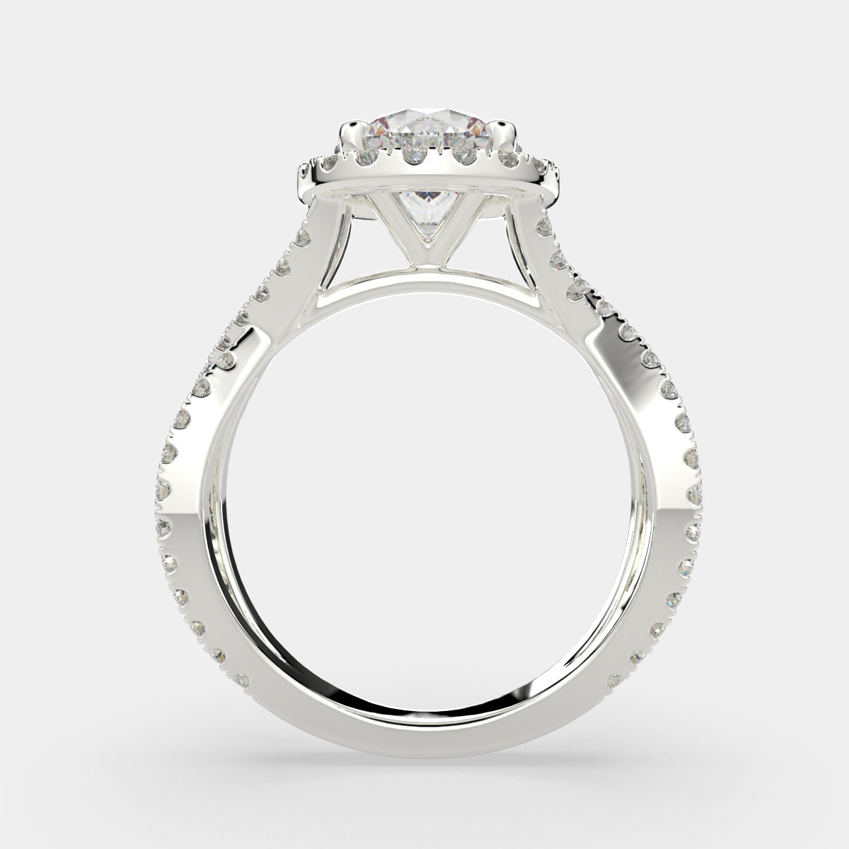 1.35 Carat VS1 D Lab Grown Diamond Halo Pave Split Shank Round Ring