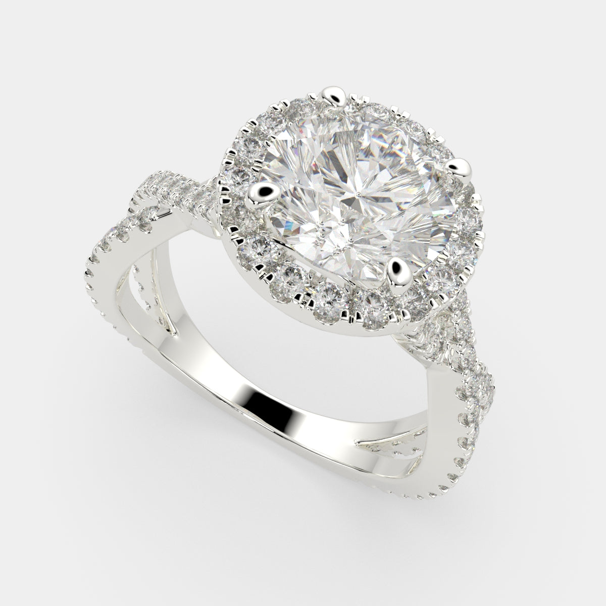 1.35 Carat VS1 D Lab Grown Diamond Halo Pave Split Shank Round Ring