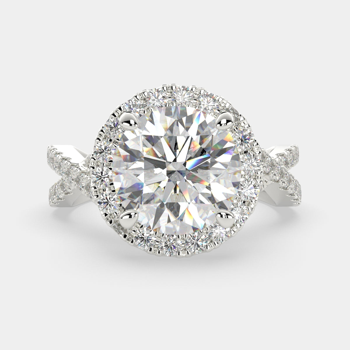 1.35 Carat VS1 D Lab Grown Diamond Halo Pave Split Shank Round Ring