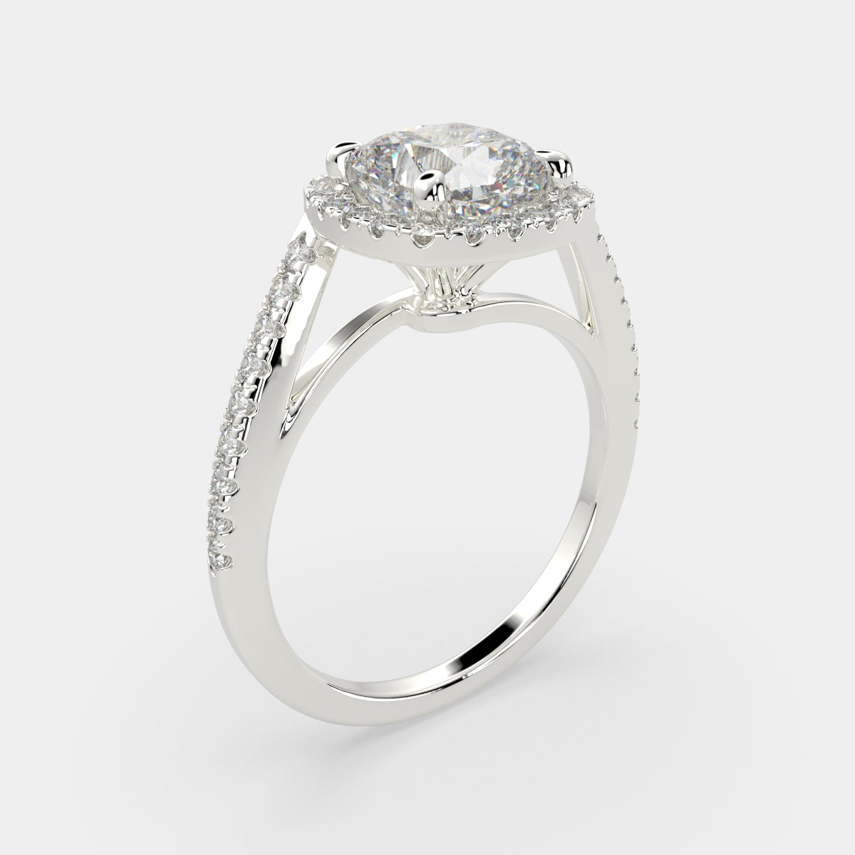 2.35 Carat VS1 D Lab Grown Diamond Halo Pave Cushion Ring