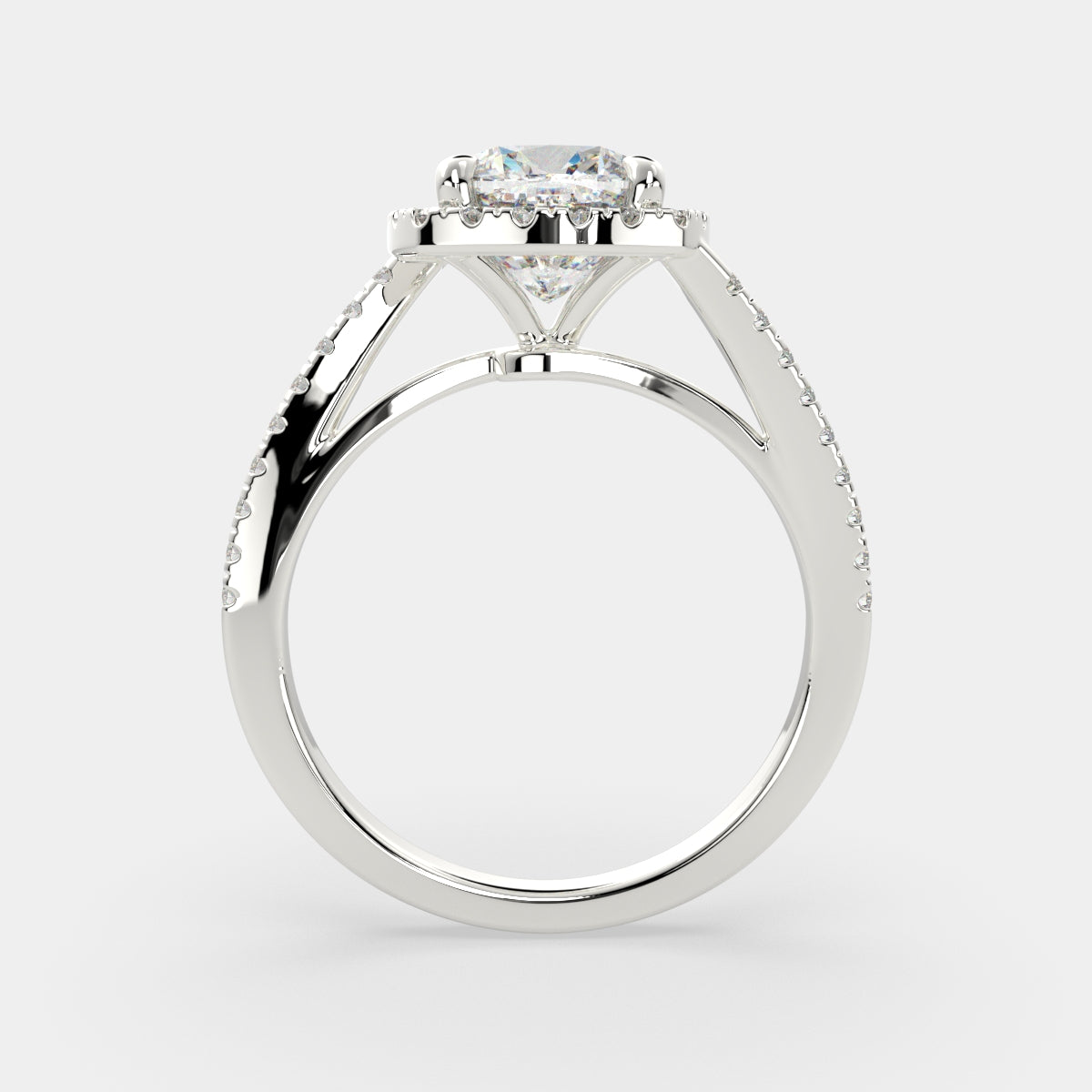 1.35 Carat VS1 D Lab Grown Diamond Halo Pave Cushion Ring