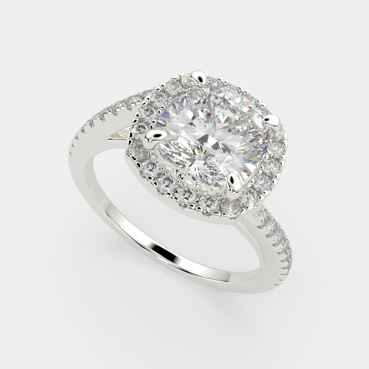1.35 Carat VS1 D Lab Grown Diamond Halo Pave Cushion Ring