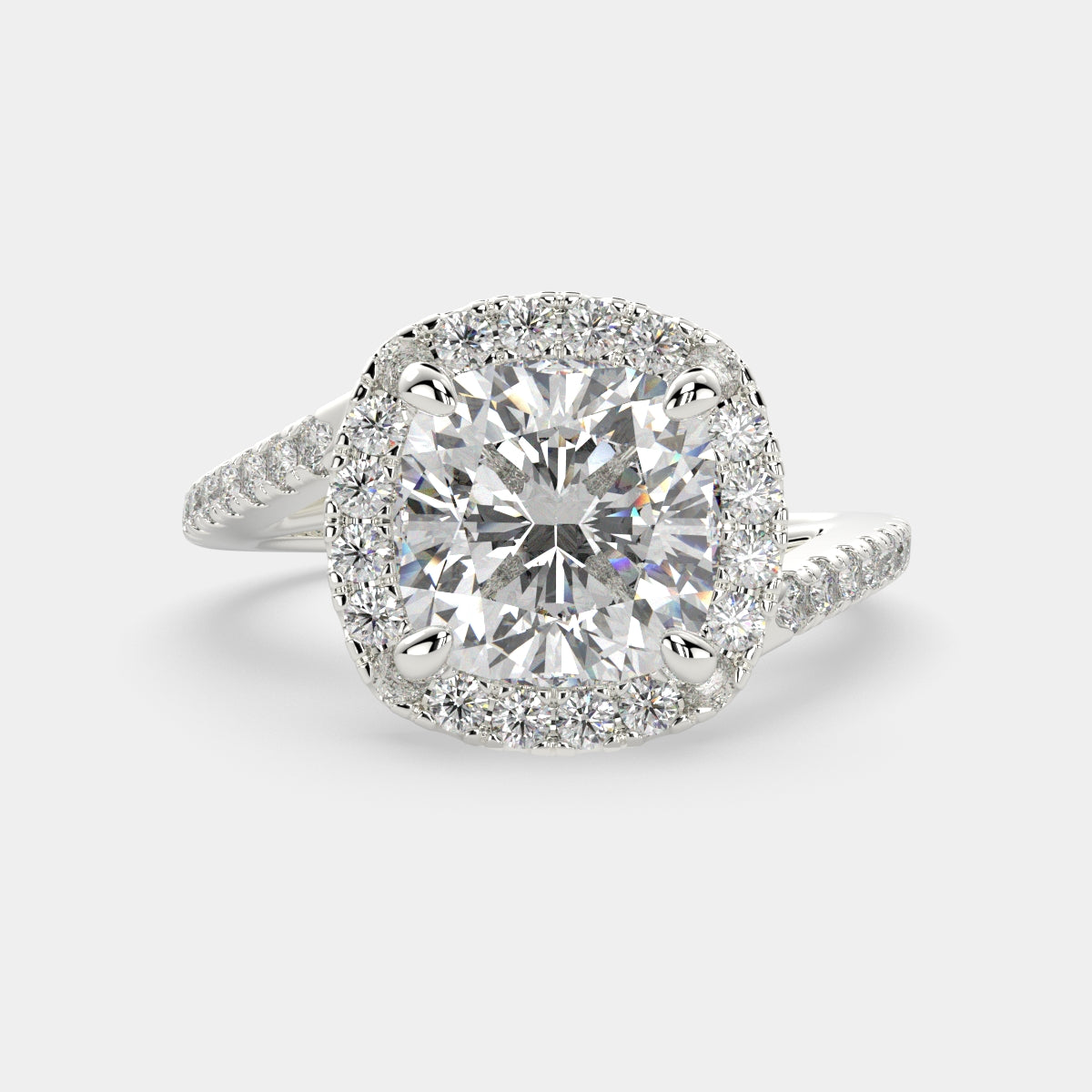 1.35 Carat VS1 D Lab Grown Diamond Halo Pave Cushion Ring