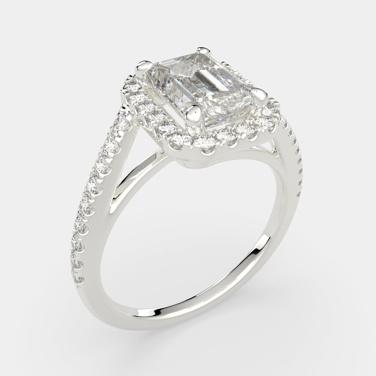 1.35 Carat VS1 D Lab Grown Diamond Halo Pave Emerald Ring